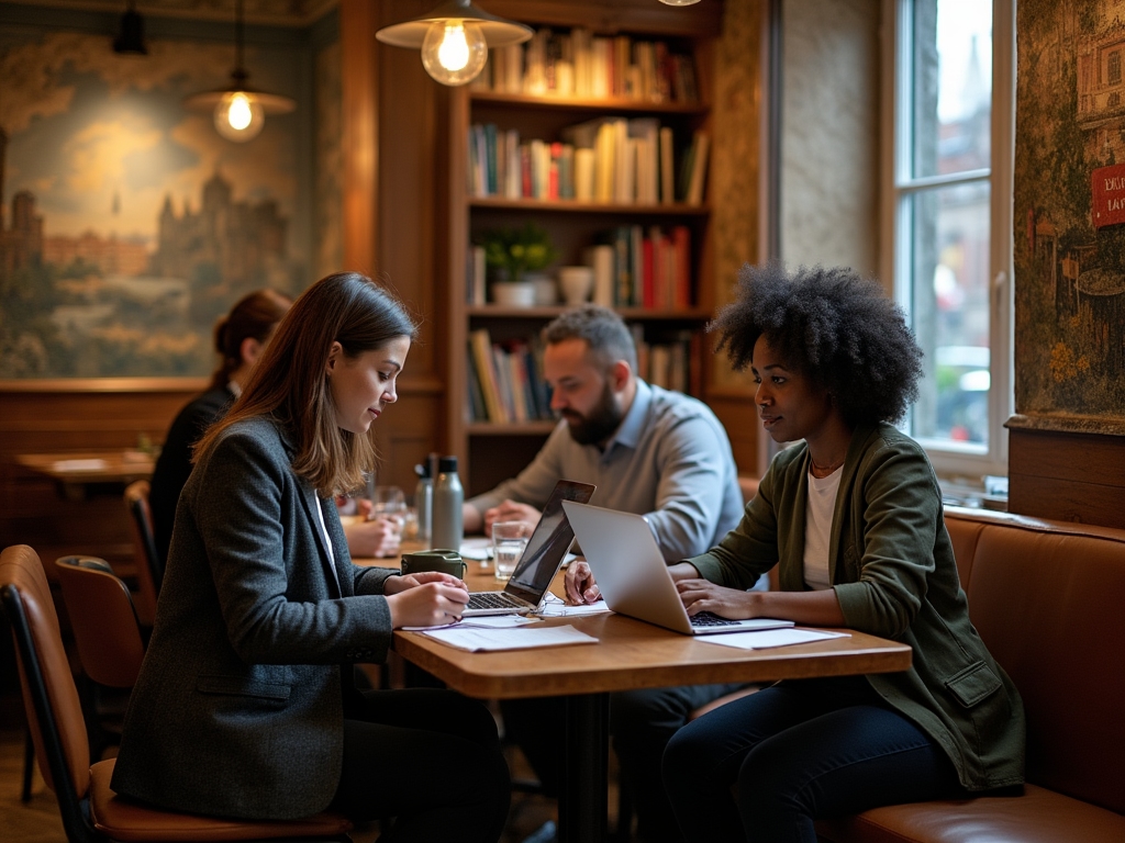 Collaborative workspace setup in an Edinburgh café