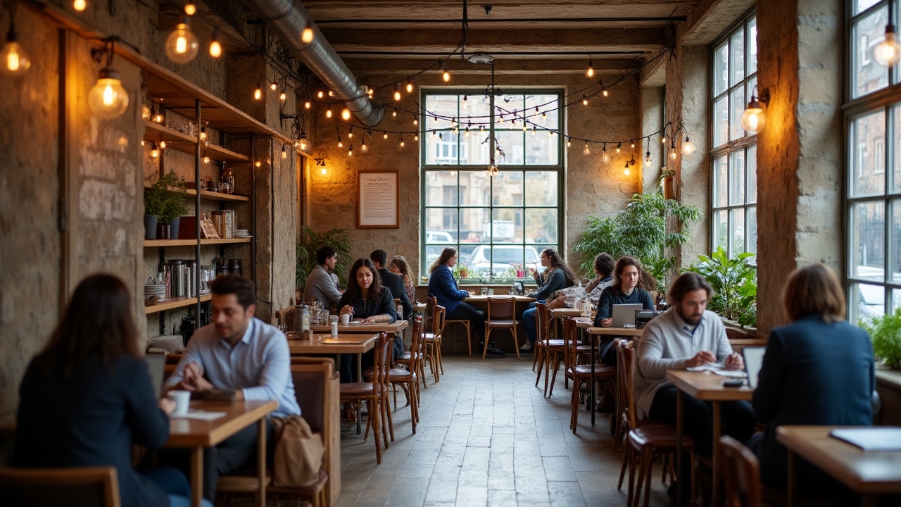 Interior of a vibrant Edinburgh café where freelancers meet