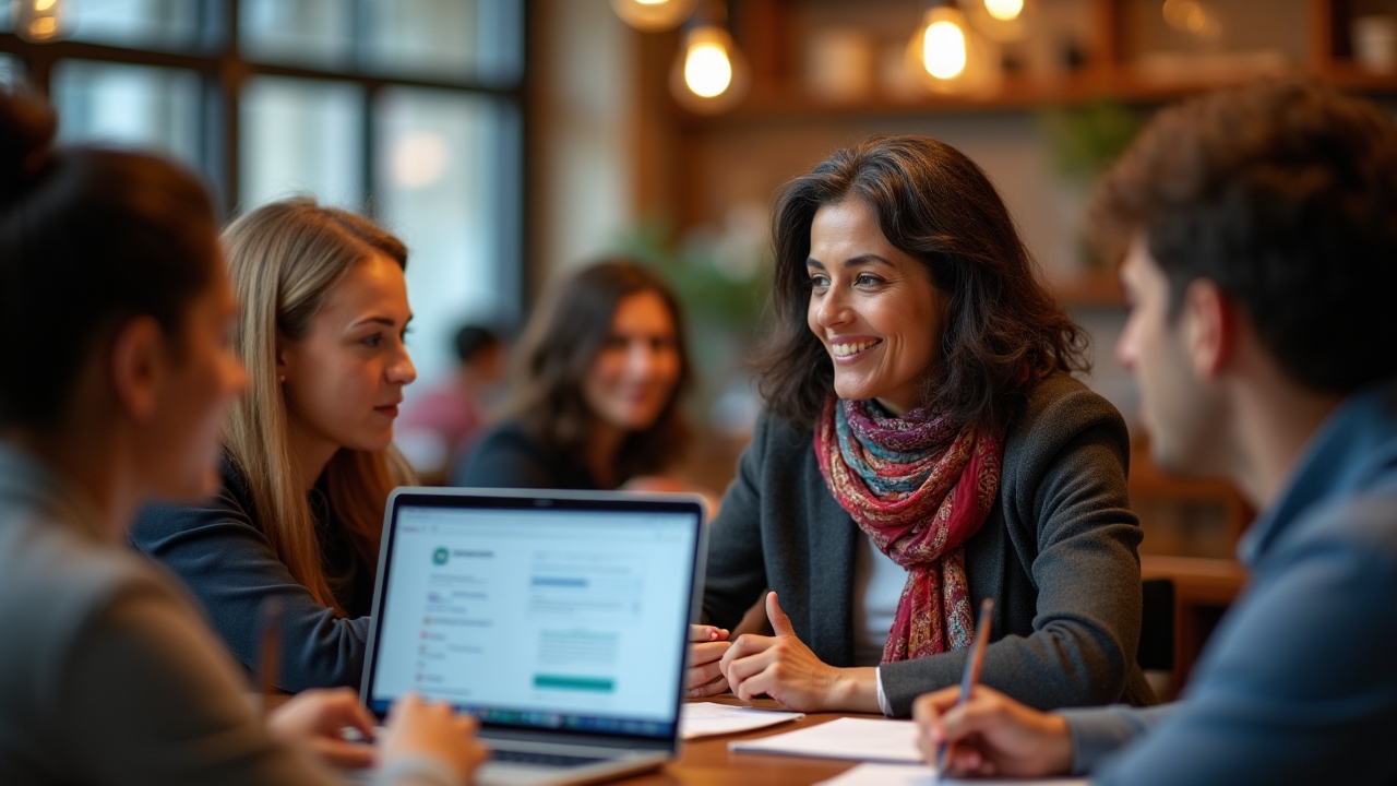 Freelancers supporting each other in a casual Edinburgh café setting